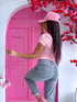 BASIC T-shirt with square neckline - soft pink